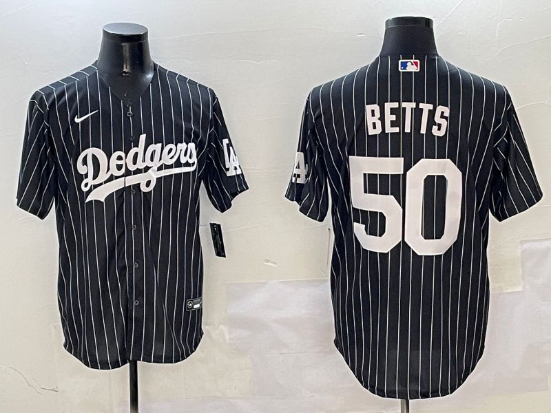 Men Los Angeles Dodgers #50 Betts Black Stripe Jointly Name 2025 Nike MLB Jersey style 1->los angeles dodgers->MLB Jersey